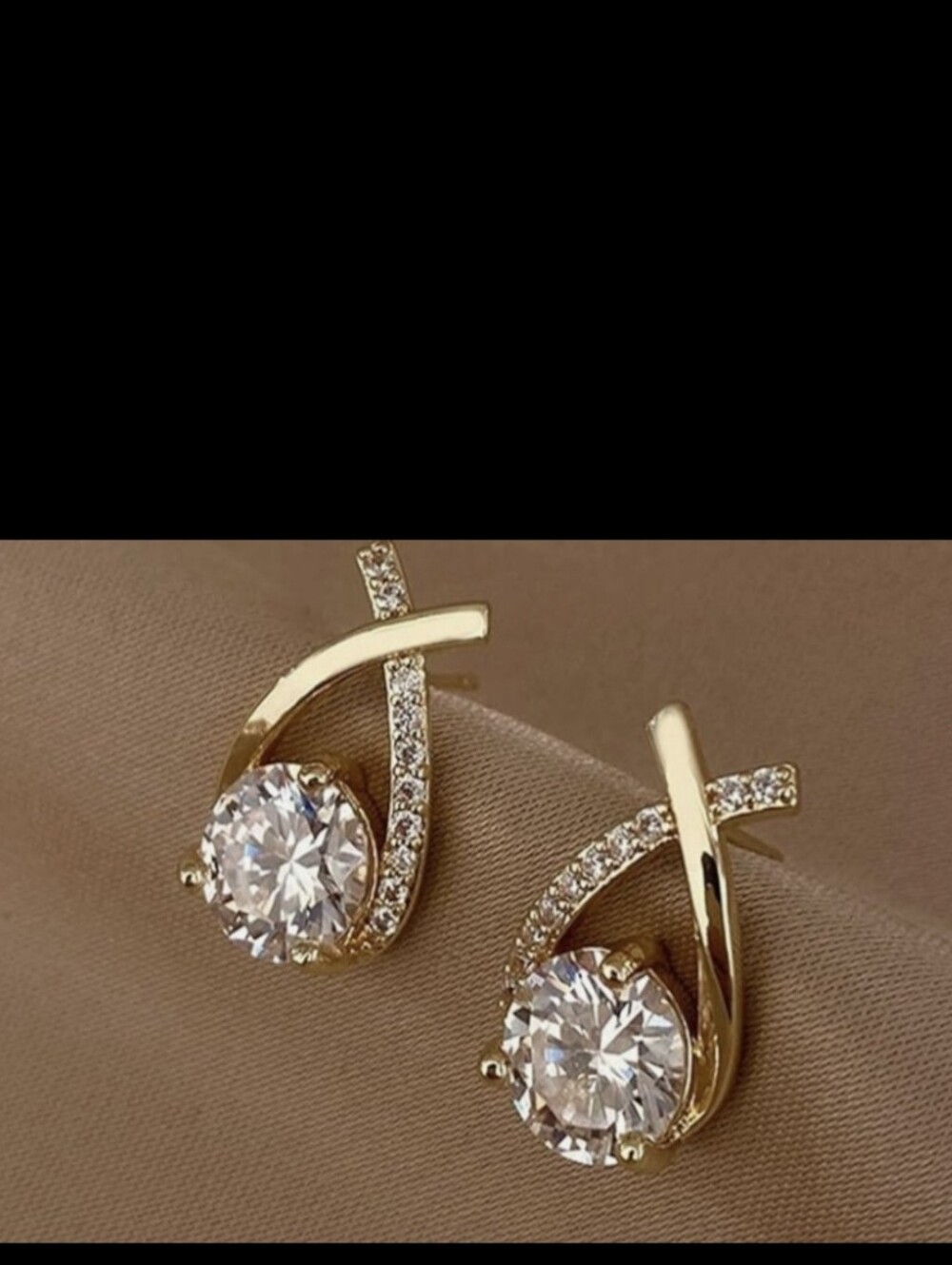 NEW 14K Gold Plated Elegant Crisscross Diamond Post Earrings Women Lobe Gift